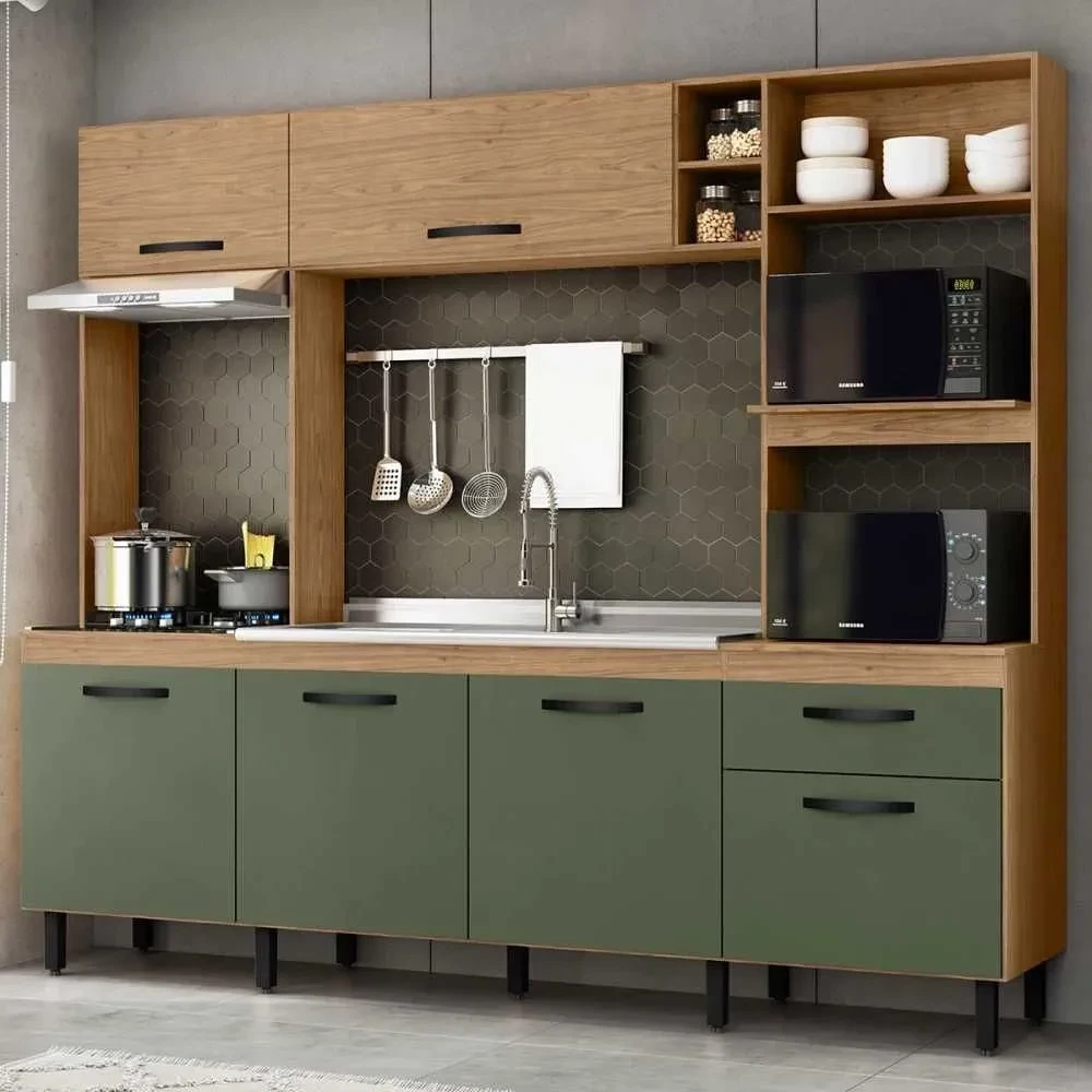 Cozinha Compacta Zoe 6 Portas 1 Gaveta Freijó/Jade - Mx Móveis - 1