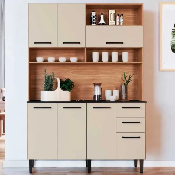 Cozinha Compacta Nicole 7 Portas 2 Gavetas Freijó/Off White - Irm Móveis