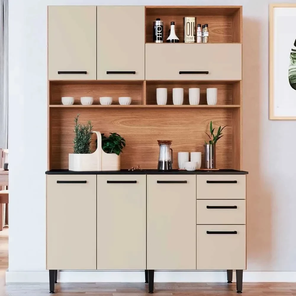 Cozinha Compacta Nicole 7 Portas 2 Gavetas Freijó/Off White - Irm Móveis - 1