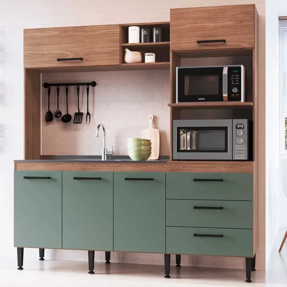 Cozinha Compacta Aline 5 Portas 3 Gavetas Freijó/Oliva - Irm Móveis - 1