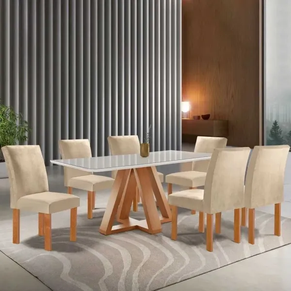 Mesa de Jantar Kyra/Canela 6 Cadeiras