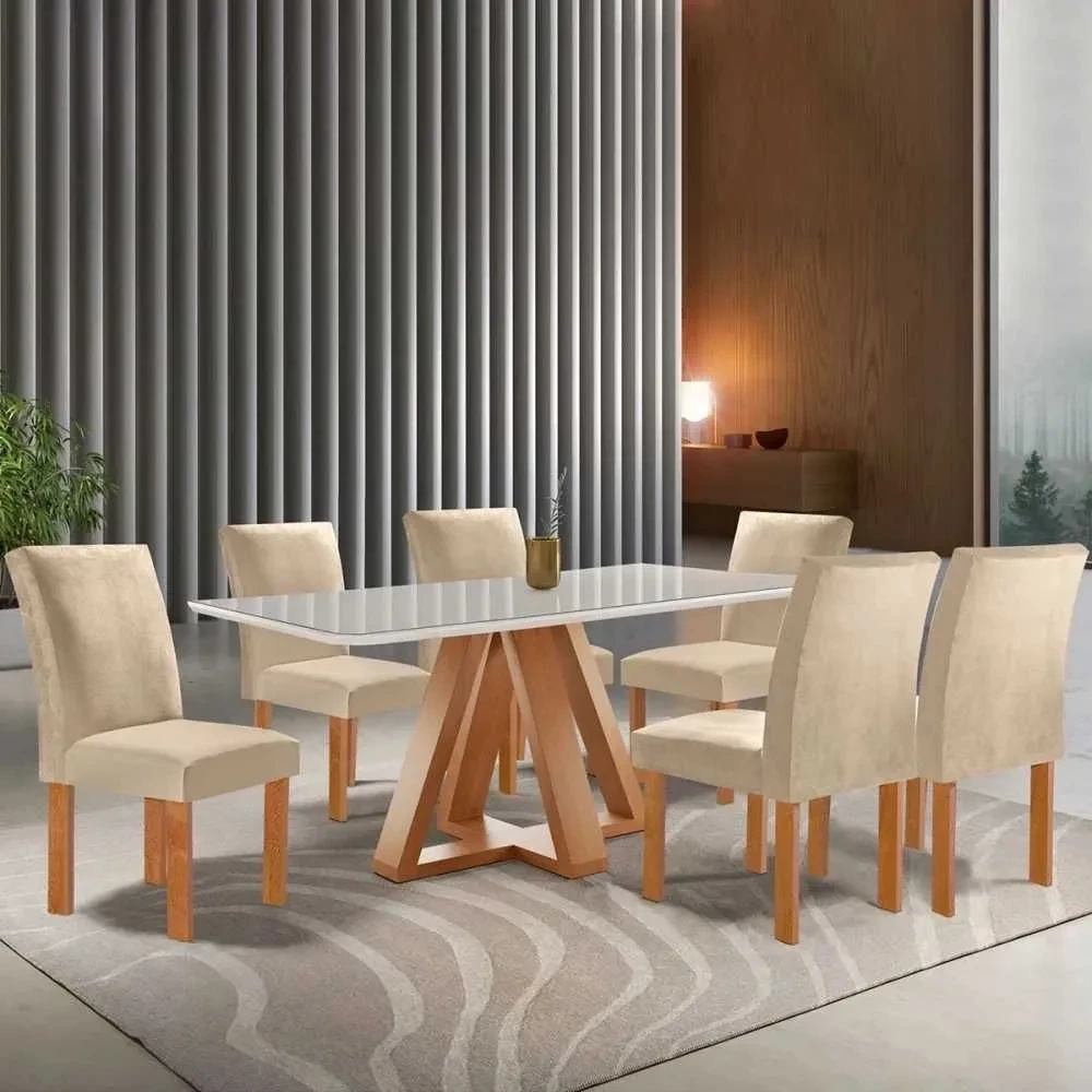 Mesa de Jantar Kyra/Canela 6 Cadeiras - 1