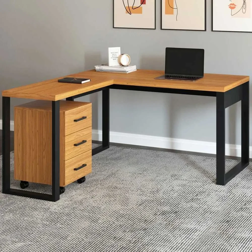 Mesa Escrivaninha Industrial 100% MDF Freijó/Preto Fosco - 1