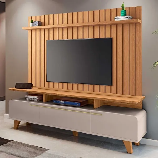 Rack com Painel TV Até 70 Pol Link Bancada Essenza Off/Cinamomo - HB Móveis