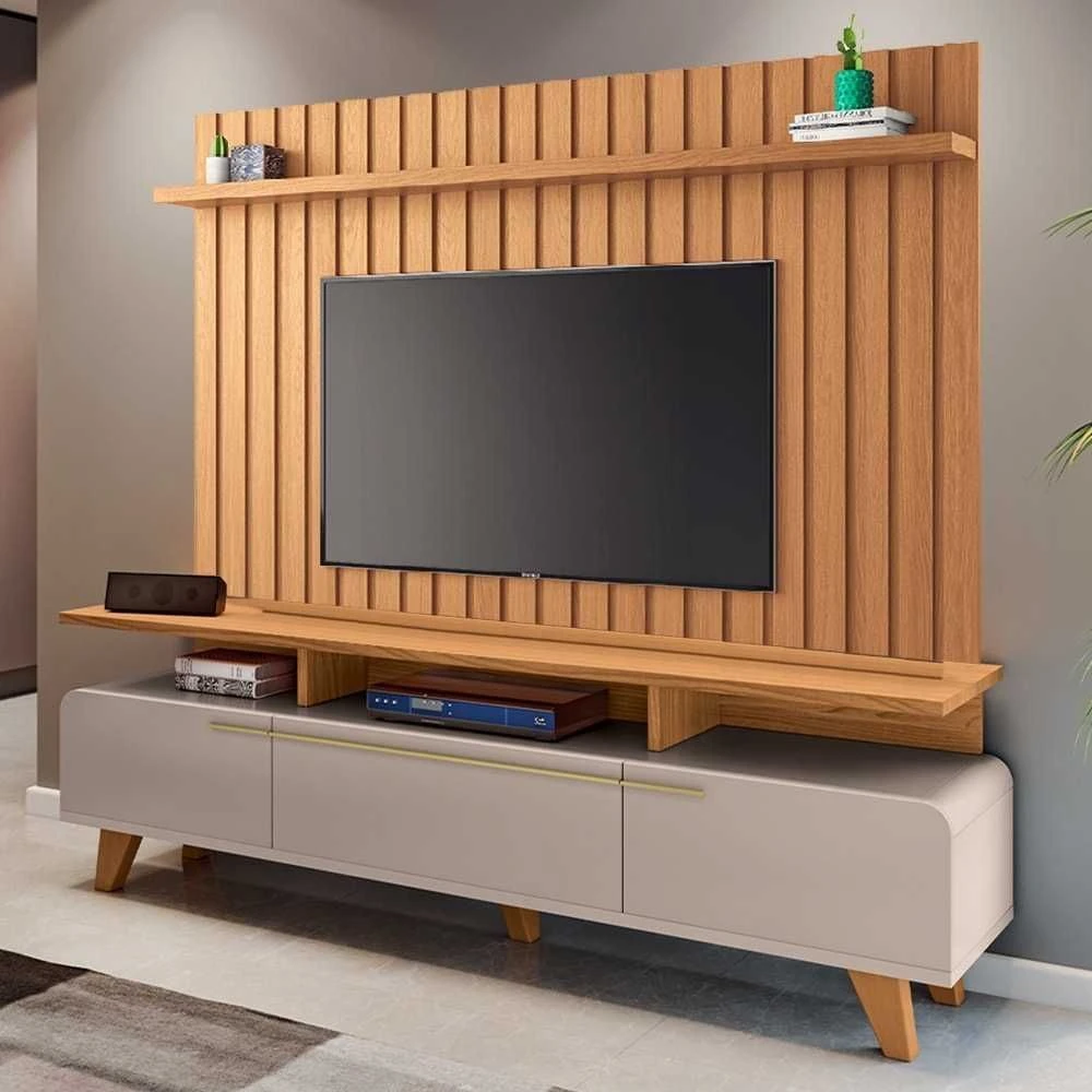 Rack com Painel TV Até 70 Pol Link Bancada Essenza Off/Cinamomo - HB Móveis - 1