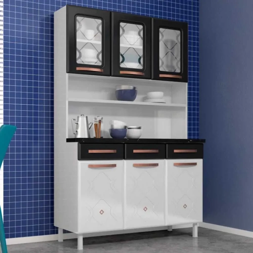 Cozinha de Aço Compacta Mirage New 6 Portas Branco/Preto - 1
