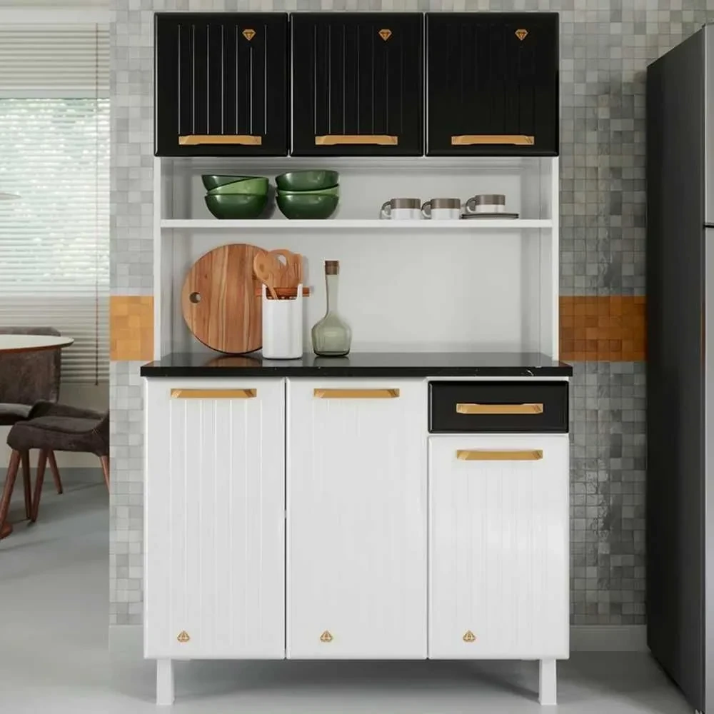 Cozinha de Aço Compacta Diamante 6 Portas Branco/Preto - 1