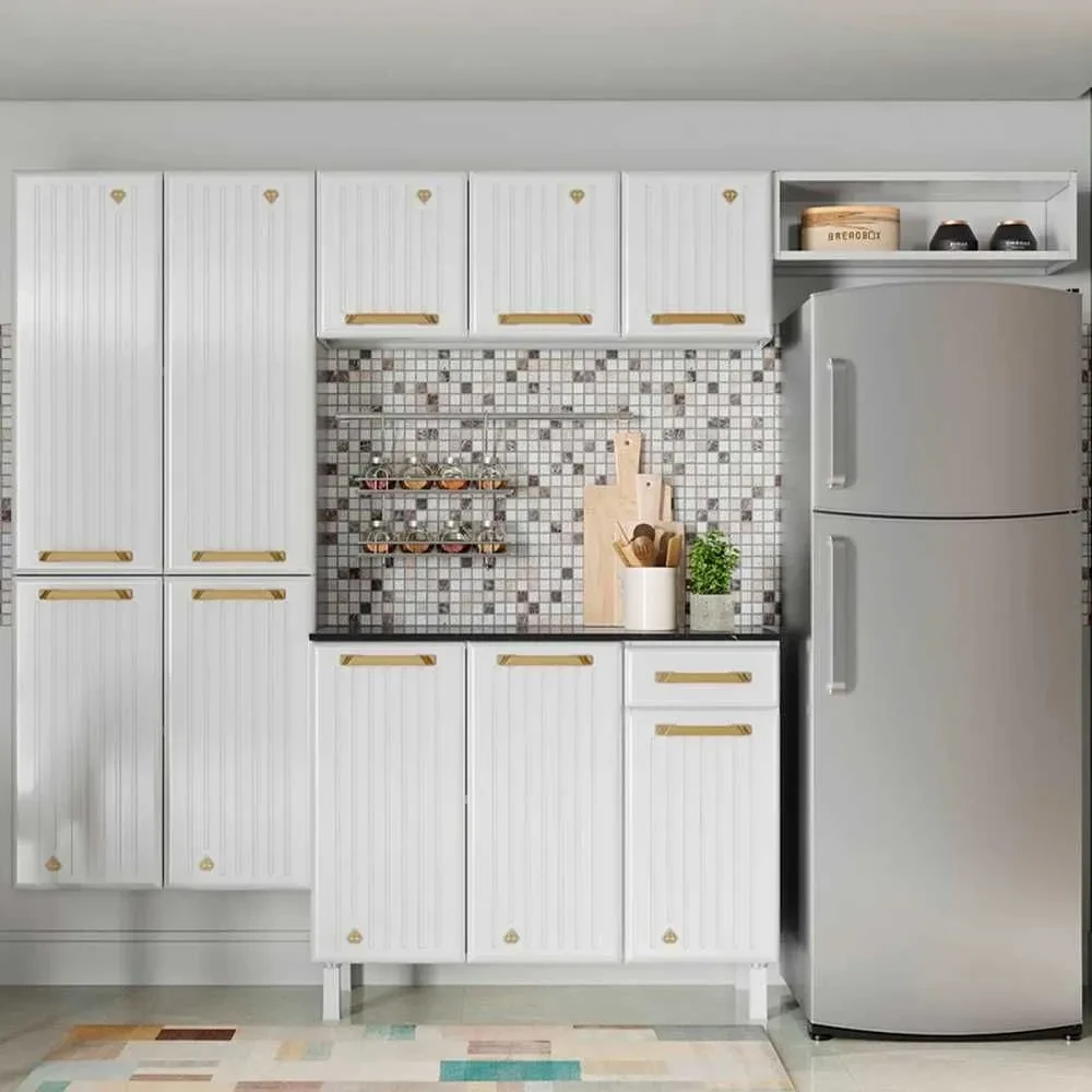 Cozinha de Aço Compacta Diamante com Balcão 10 Portas Branco - 1