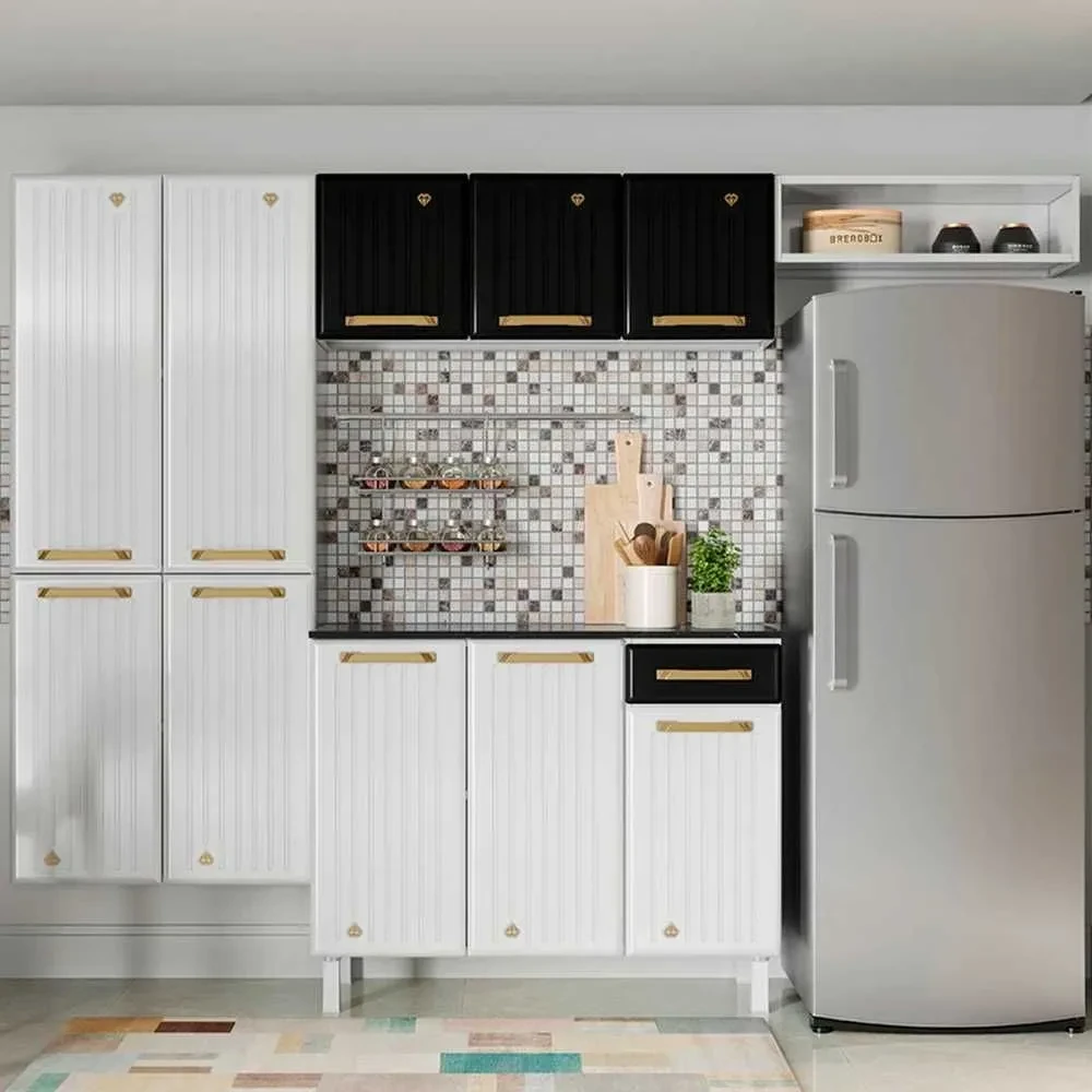 Cozinha de Aço Compacta Diamante com Balcão 10 Portas Branco/Preto - 1