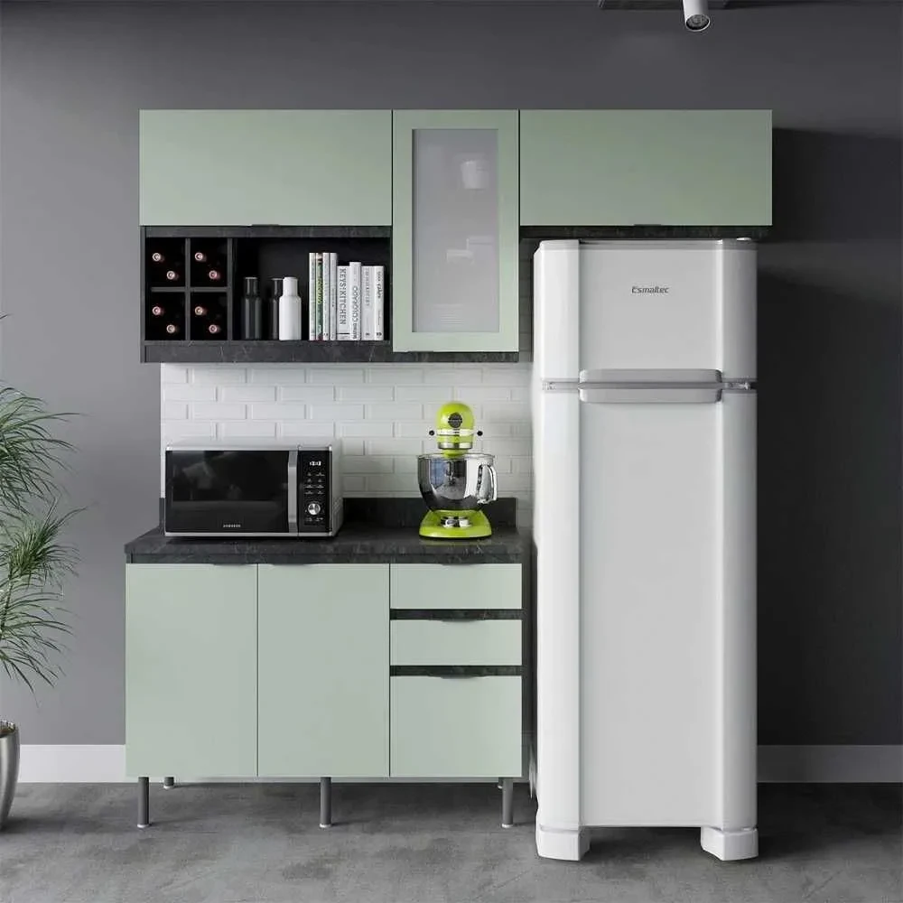 Cozinha Compacta Orquídea 5 Portas 3 Gavetas Verde Mar - 1