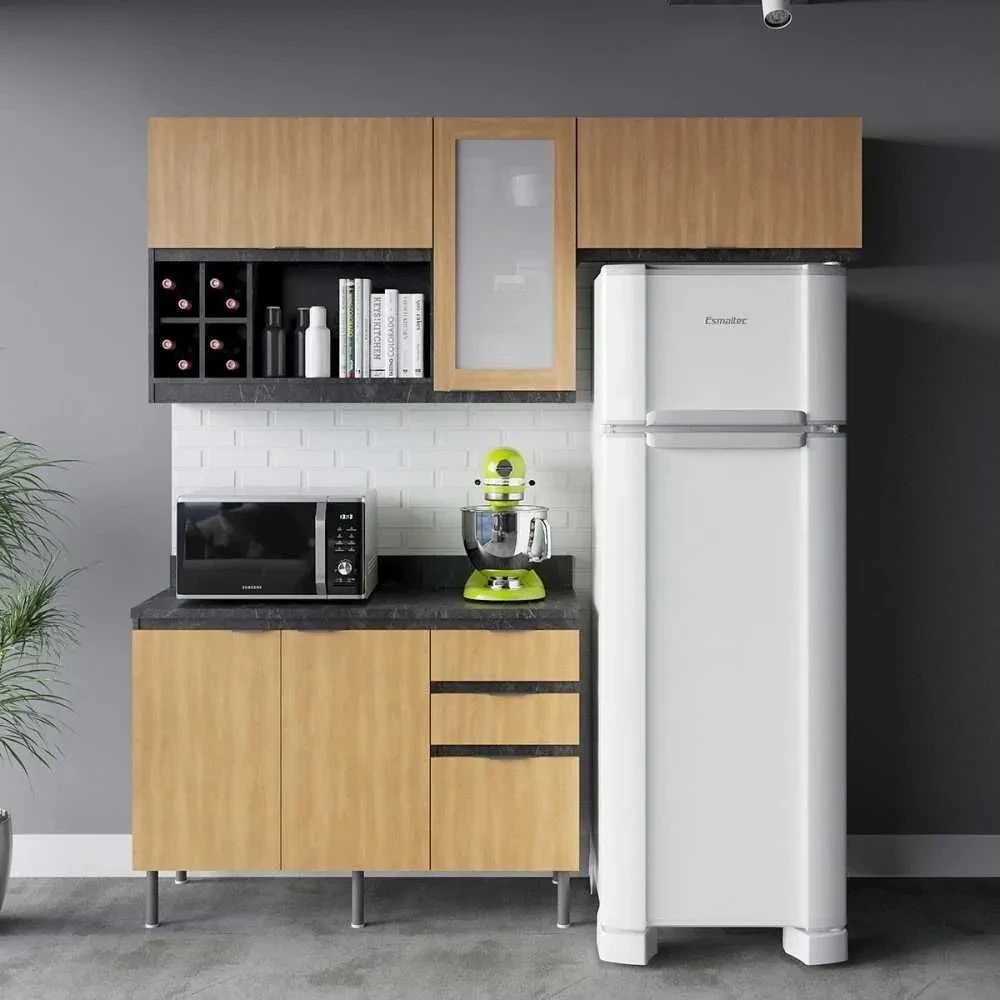 Cozinha Compacta Orquídea 5 Portas 3 Gavetas Freijó/Mármore Lunar - 1