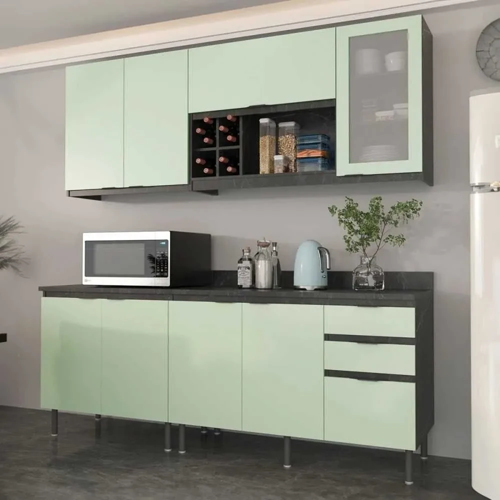 Cozinha Compacta Azaleia 8 Portas 3 Gavetas Verde Mar - 1