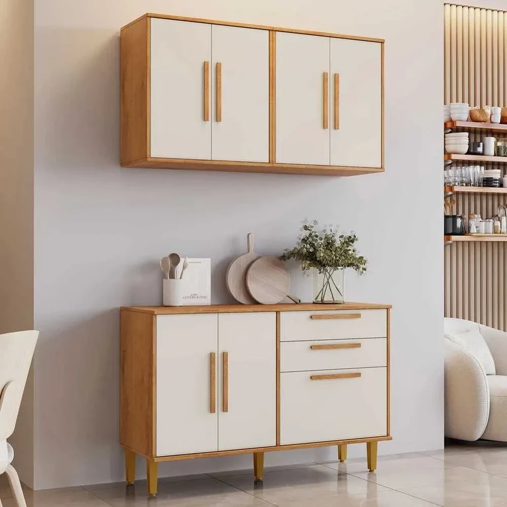 Cozinha Compacta Lorena 7 Portas 3 Gavetas Branco Nature/Off White - Kaiki Móveis - 1