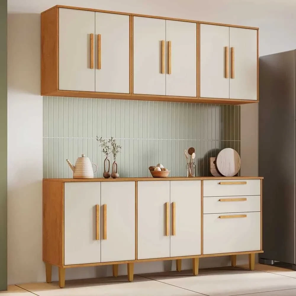 Cozinha Compacta Lorena 11 Portas 2 Gavetas Nature/Off White - Kaiki Móveis - 1