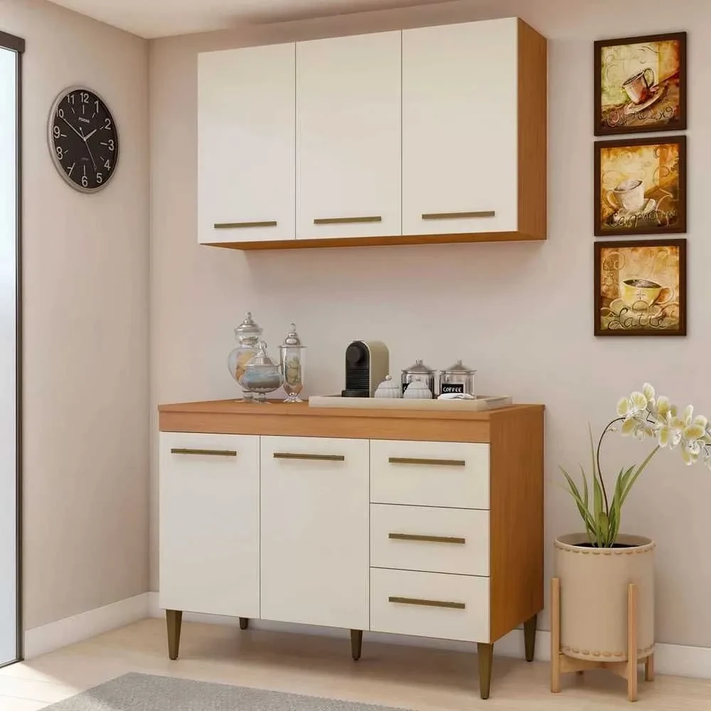 Cozinha Compacta Londrina 5 Portas 3 Gavetas Branco - Kaiki Móveis - 1