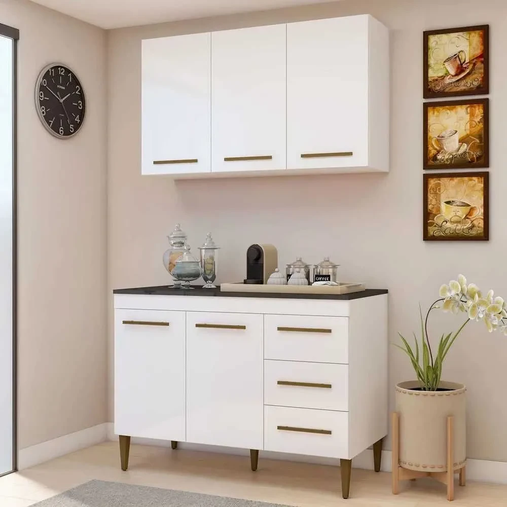 Cozinha Compacta Londrina 5 Portas 3 Gavetas Nature/Off White - Kaiki Móveis - 1