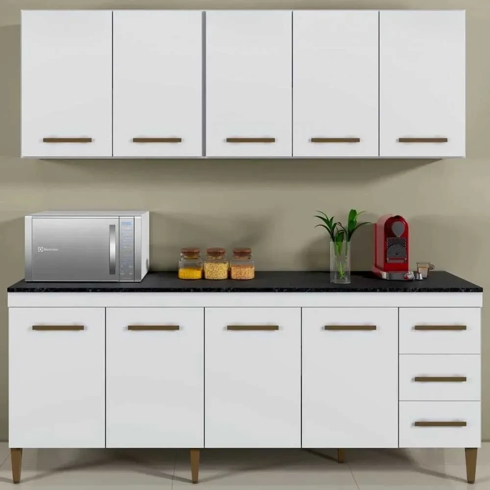 Cozinha Compacta Atenas 9 Portas 3 Gavetas Branco - Kaiki Móveis - 1