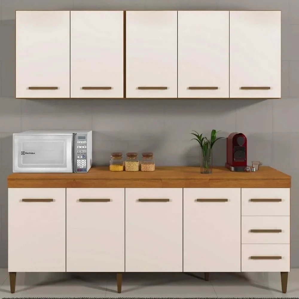 Cozinha Compacta Atenas 9 Portas 3 Gavetas Nature/Off White - Kaiki Móveis - 1