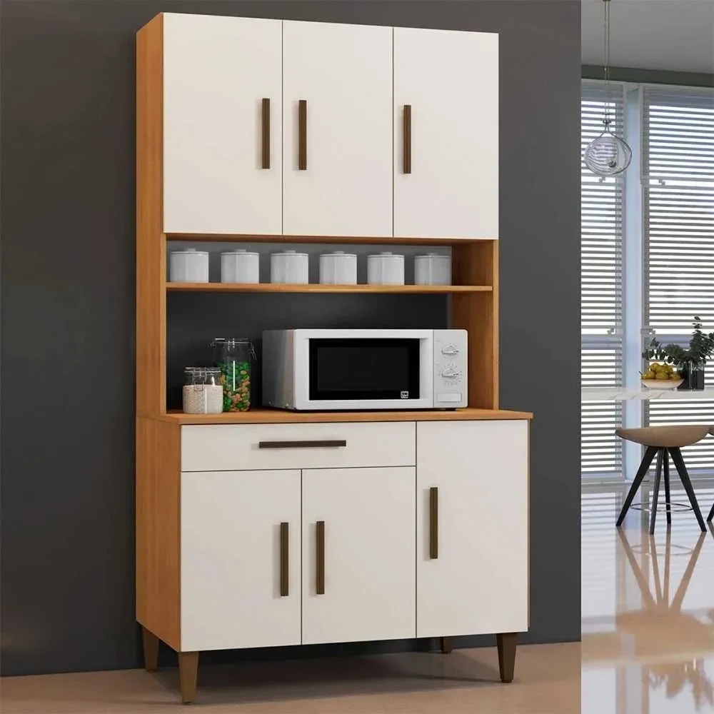 Cozinha Compacta Salvador 6 Portas 1 Gaveta Nature/Off White - Kaiki Móveis - 1