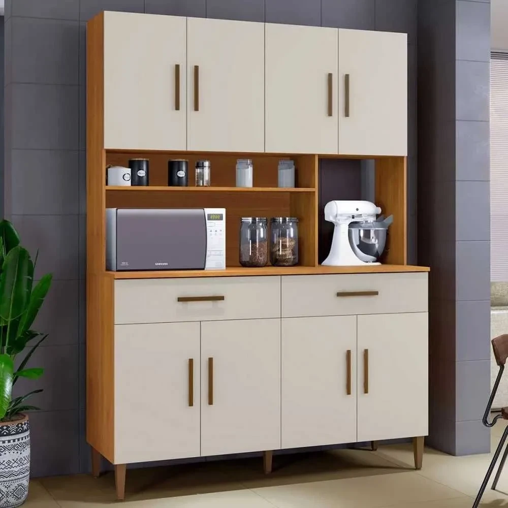 Cozinha Compacta Fortaleza 8 Portas 2 Gavetas Nature/Off White - Kaiki Móveis - 1