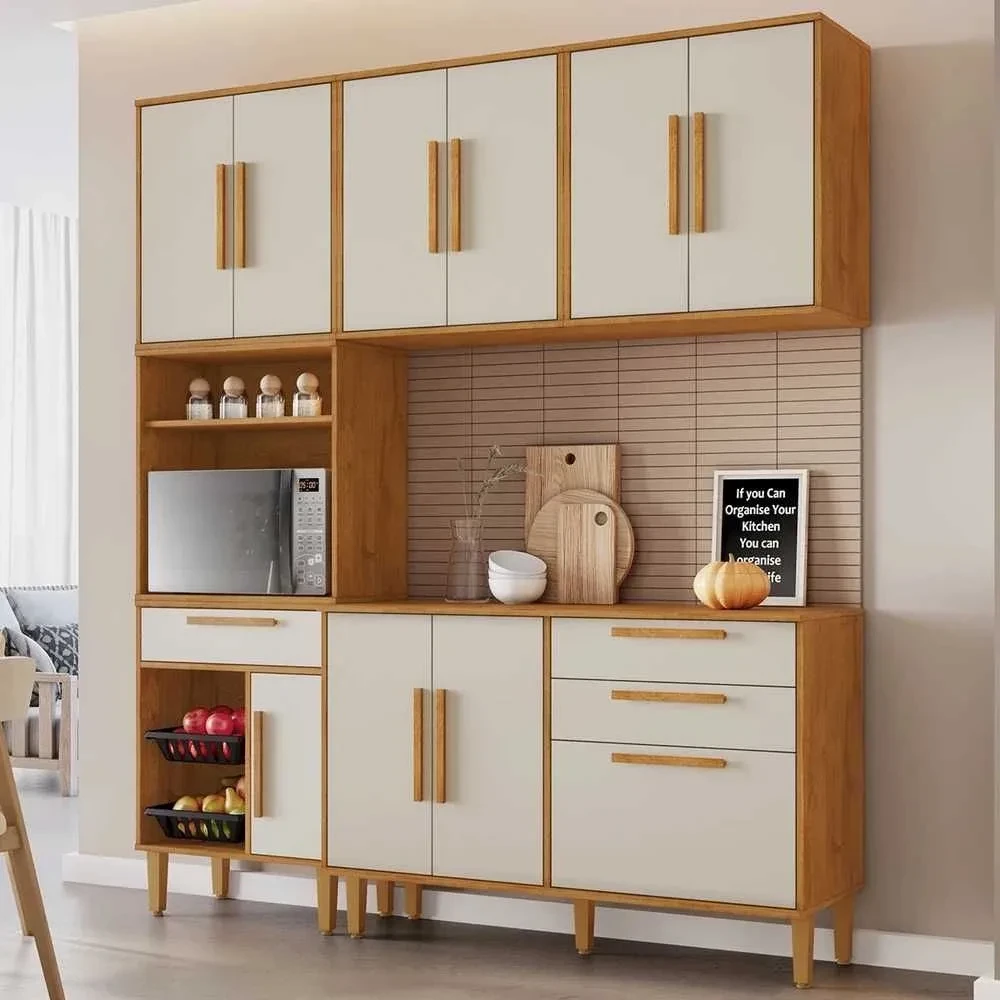 Cozinha Compacta Lorena 10 Portas 2 Gavetas com Fruteira Nature/Off White - Kaiki Móveis - 1