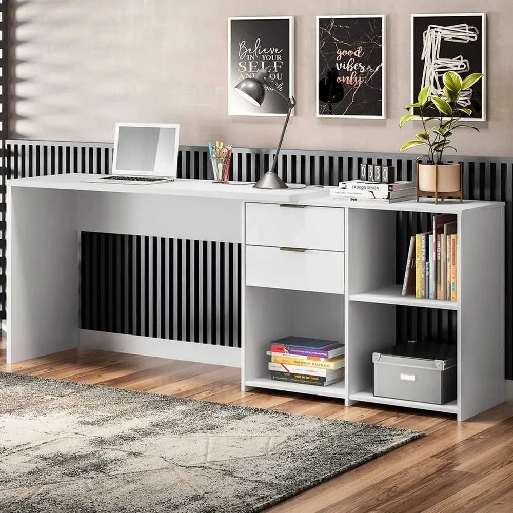 Mesa para Escritório 2 Gavetas Golfo Branco - PNR Móveis - 1
