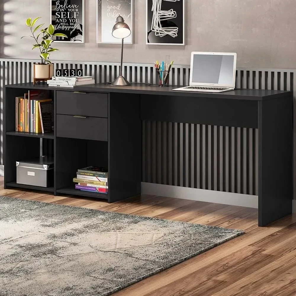 Mesa para Escritório 2 Gavetas Golfo Preto - PNR Móveis - 1
