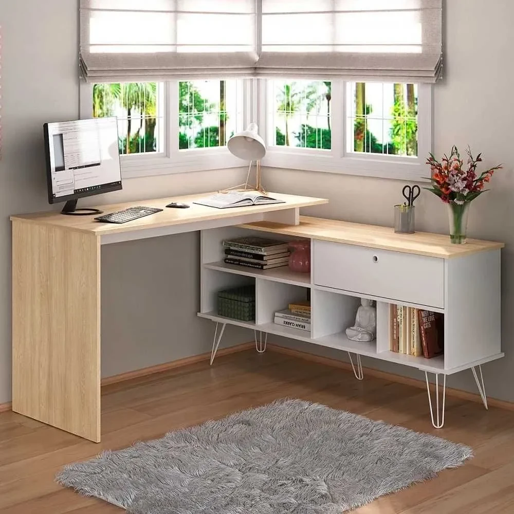 Mesa Escrivaninha Dubai 1 Porta Carvalho/Branco - Artany Móveis - 1