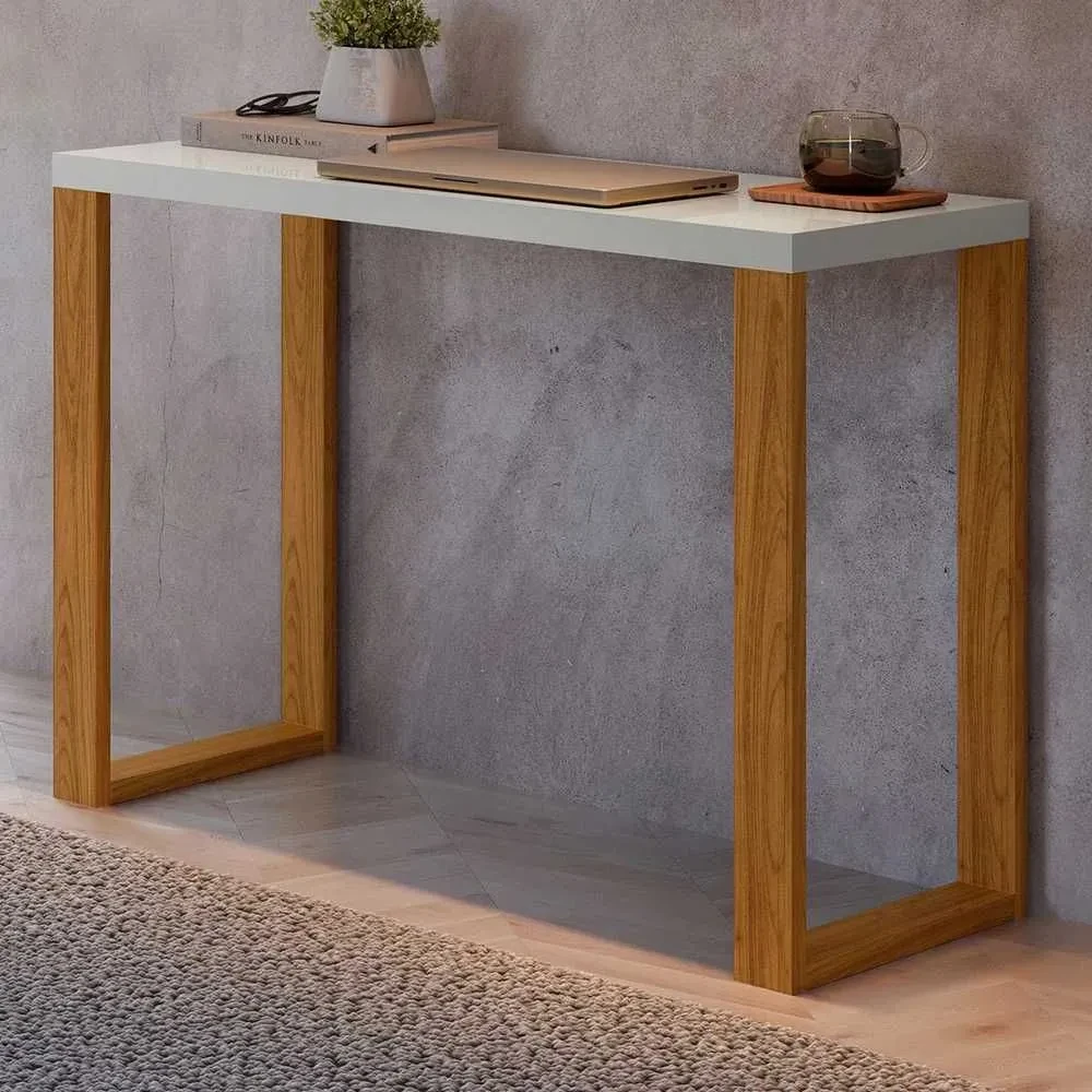 Mesa Escrivaninha Industrial 100% MDF Bege Off White/Freijó - 1