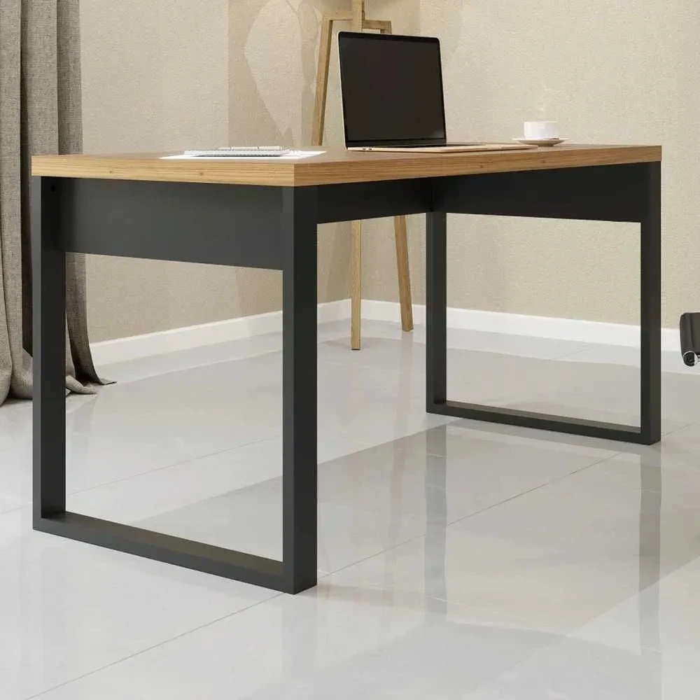 Mesa Escrivaninha Industrial 100% MDF Marrom Freijó/Preto Fosco - 1