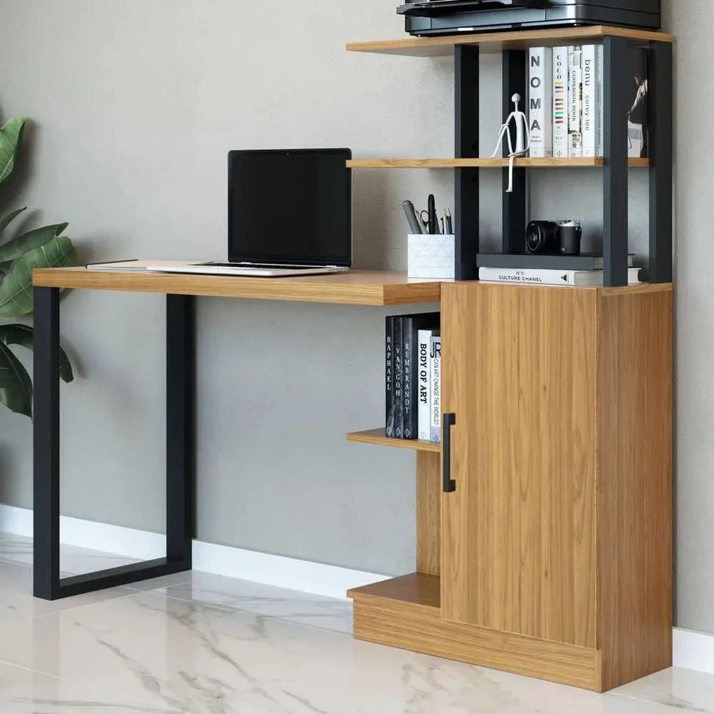 Mesa Escrivaninha Industrial 1 Porta 100% MDF Freijó/Preto Fosco - 1