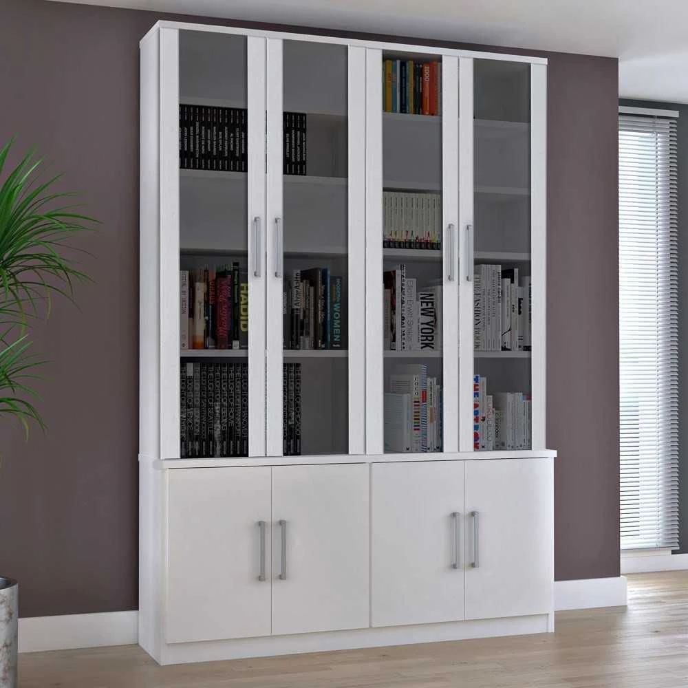 Estante Livreiro 8 Portas Vidro Fumê Legend Branco - 1