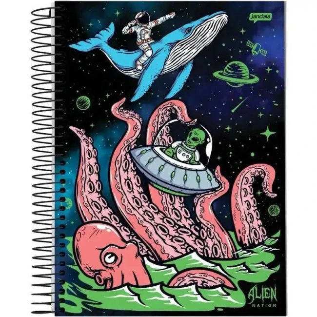 Caderno Espiral Universitário Capa Dura Alien Nation 10 Matérias 160 Folhas - Jandaia - 1