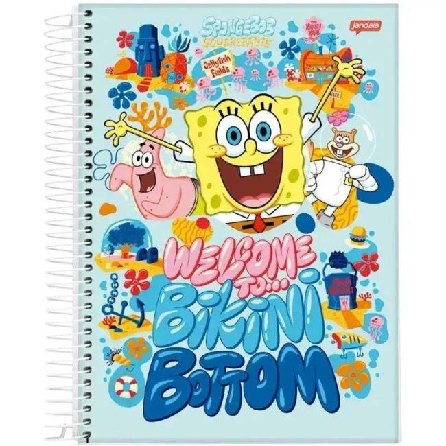 Caderno Espiral Universitário Capa Dura Bob Esponja 10 Matérias 160 Folhas - Jandaia - 1