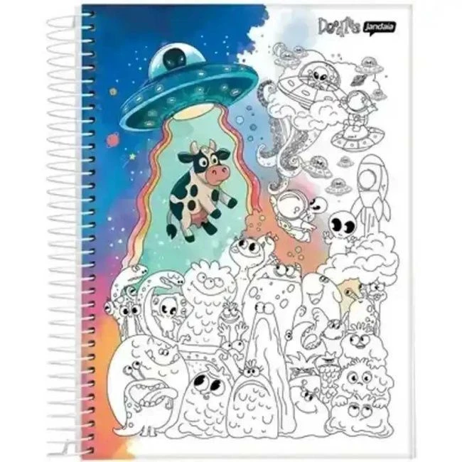 Caderno Espiral Universitário Capa Dura Doodles 10 Matérias 160 Folhas - Jandaia - 1