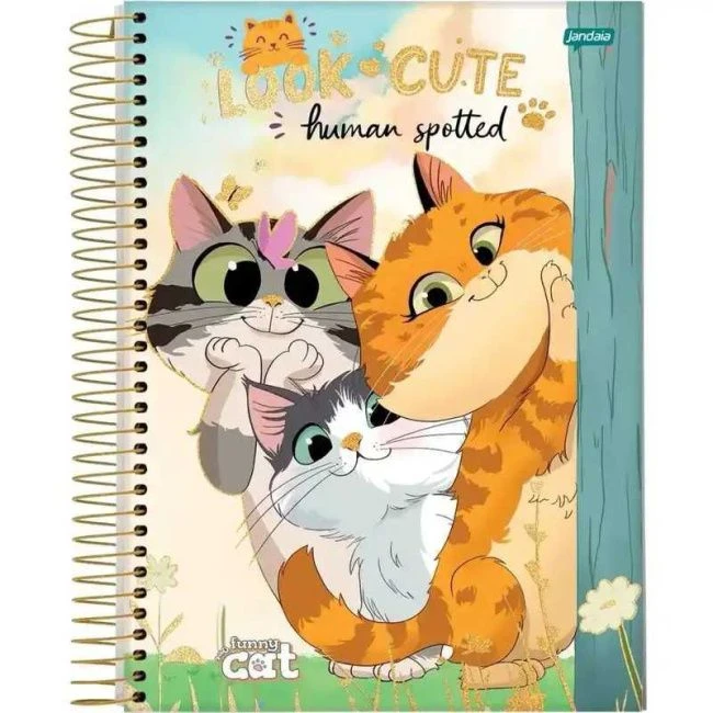 Caderno Espiral Universitário Capa Dura Funny Cat 10 Matérias 160 Folhas - Jandaia - 1