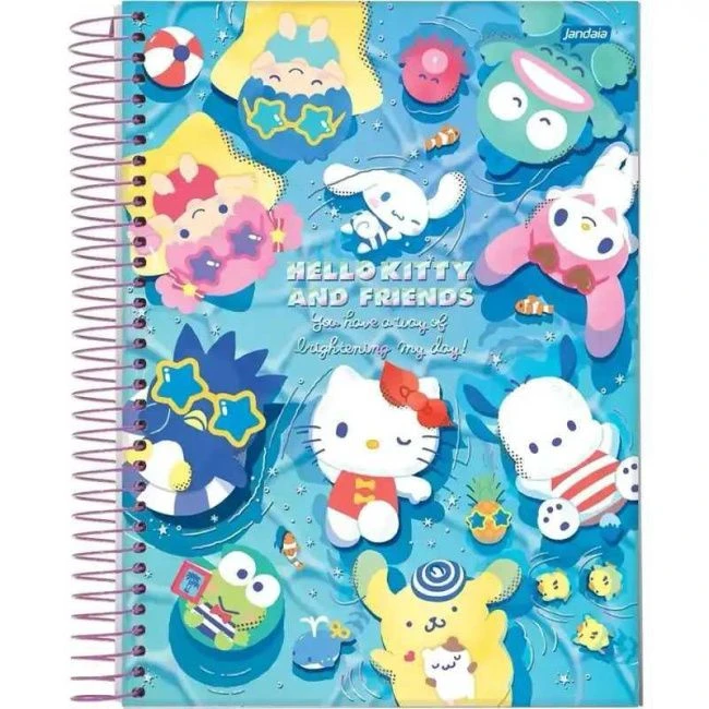 Caderno Espiral Universitário Capa Dura Hello Kitty E Amigos Bubble 10 Matérias 160 Folhas - Jandaia - 1