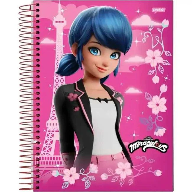 Caderno Espiral Universitário Capa Dura Miraculous 10 Matérias 160 Folhas - Jandaia - 1