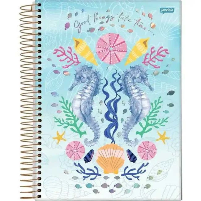 Caderno Espiral Universitário Capa Dura Sea Life 10 Matérias 160 Folhas - Jandaia - 1
