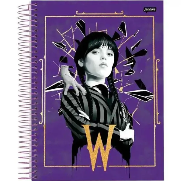 Caderno Espiral Universitário Capa Dura Wandinha 10 Matérias 160 Folhas - Jandaia