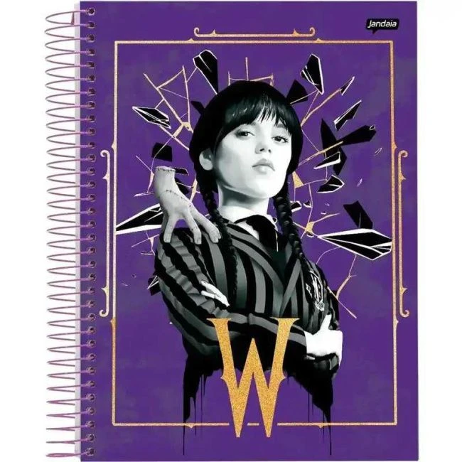 Caderno Espiral Universitário Capa Dura Wandinha 10 Matérias 160 Folhas - Jandaia - 1