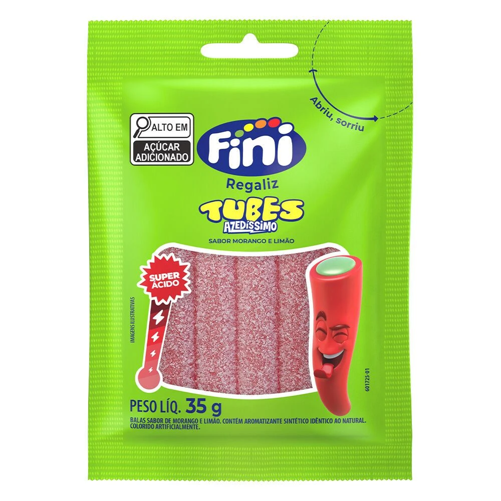 Pacote Fini Tubes Azedissimo Super Ácido Morango e Limão 35g - 1