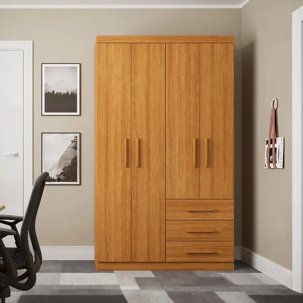 Guarda Roupa Solteiro Advantage 4 Portas 3 Gavetas Freijó - Batrol Móveis