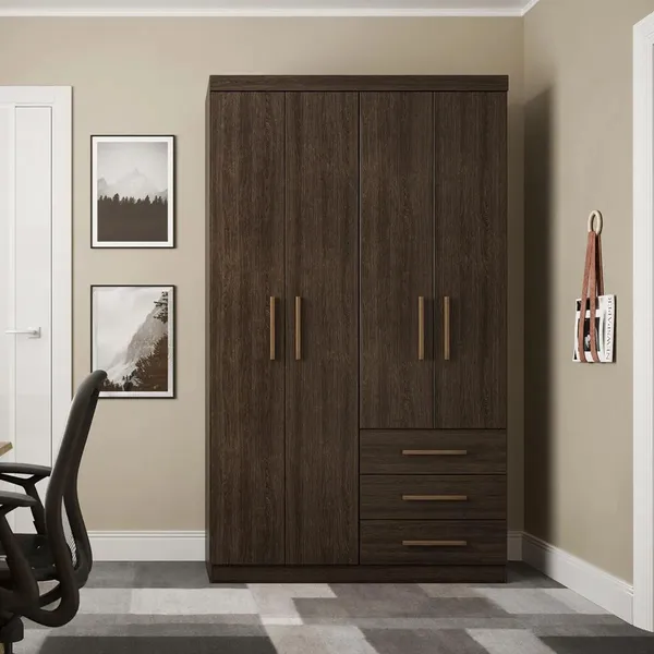 Guarda Roupa Solteiro Advantage 4 Portas 3 Gavetas Capuccino Wood - Batrol Móveis