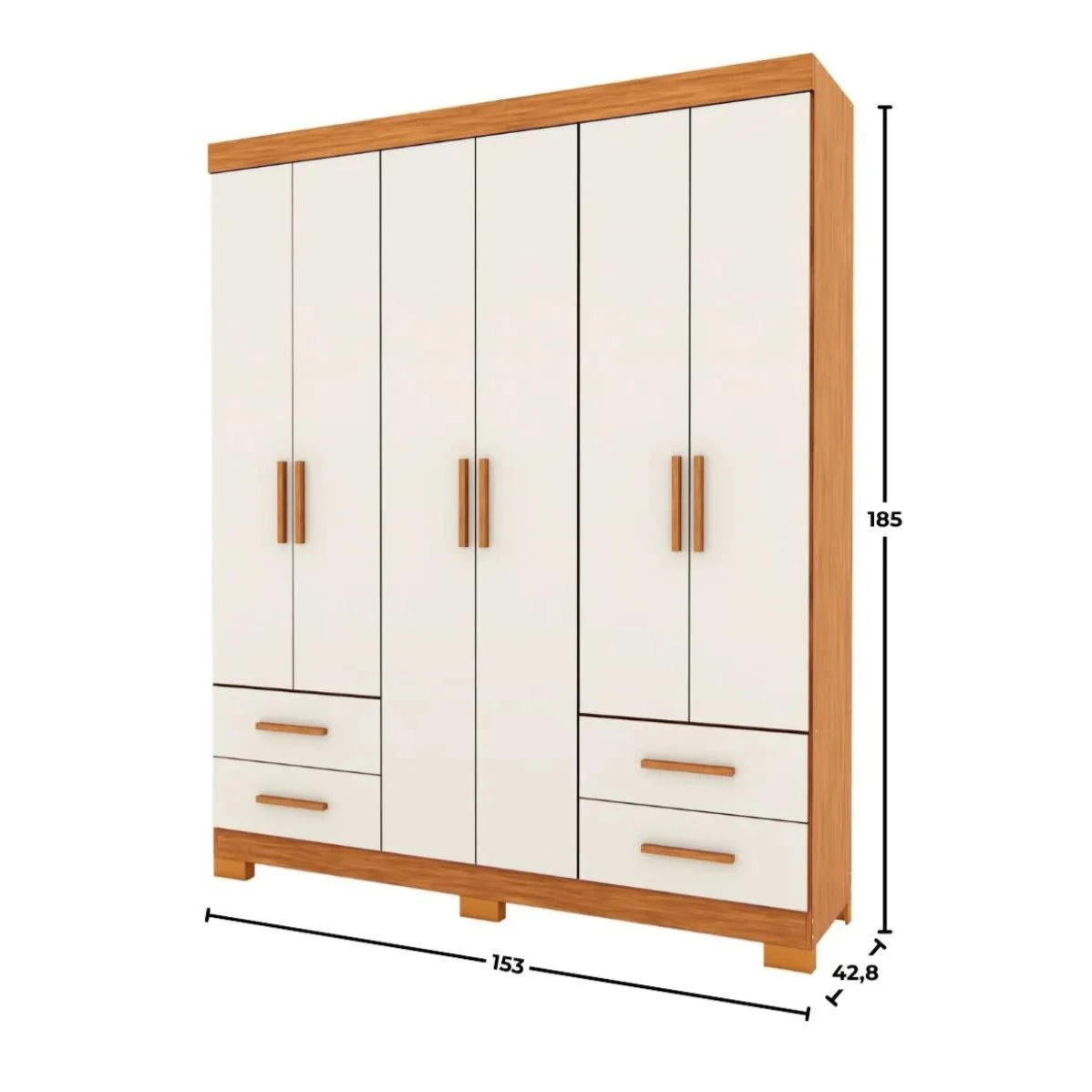 Guarda Roupa Casal Carol 6 Portas 4 Gavetas Freijó/Off White - Batrol Móveis - 3