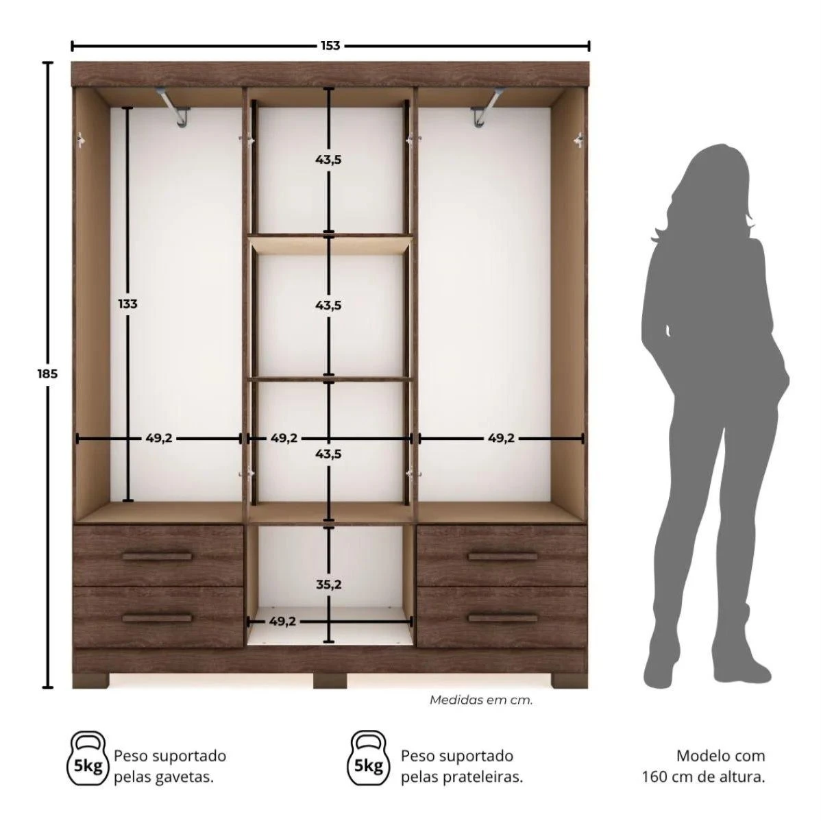 Guarda Roupa Casal Carol 6 Portas 4 Gavetas Capuccino Wood - Batrol Móveis - 3