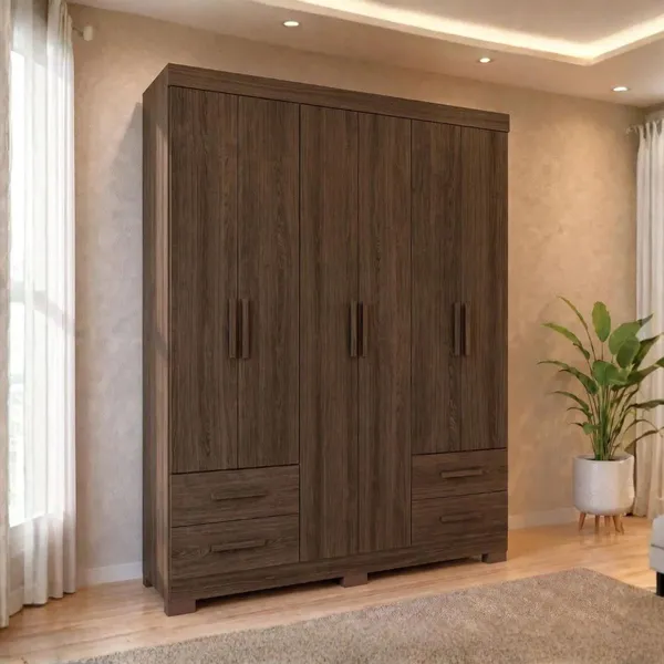 Guarda Roupa Casal Carol 6 Portas 4 Gavetas Capuccino Wood - Batrol Móveis