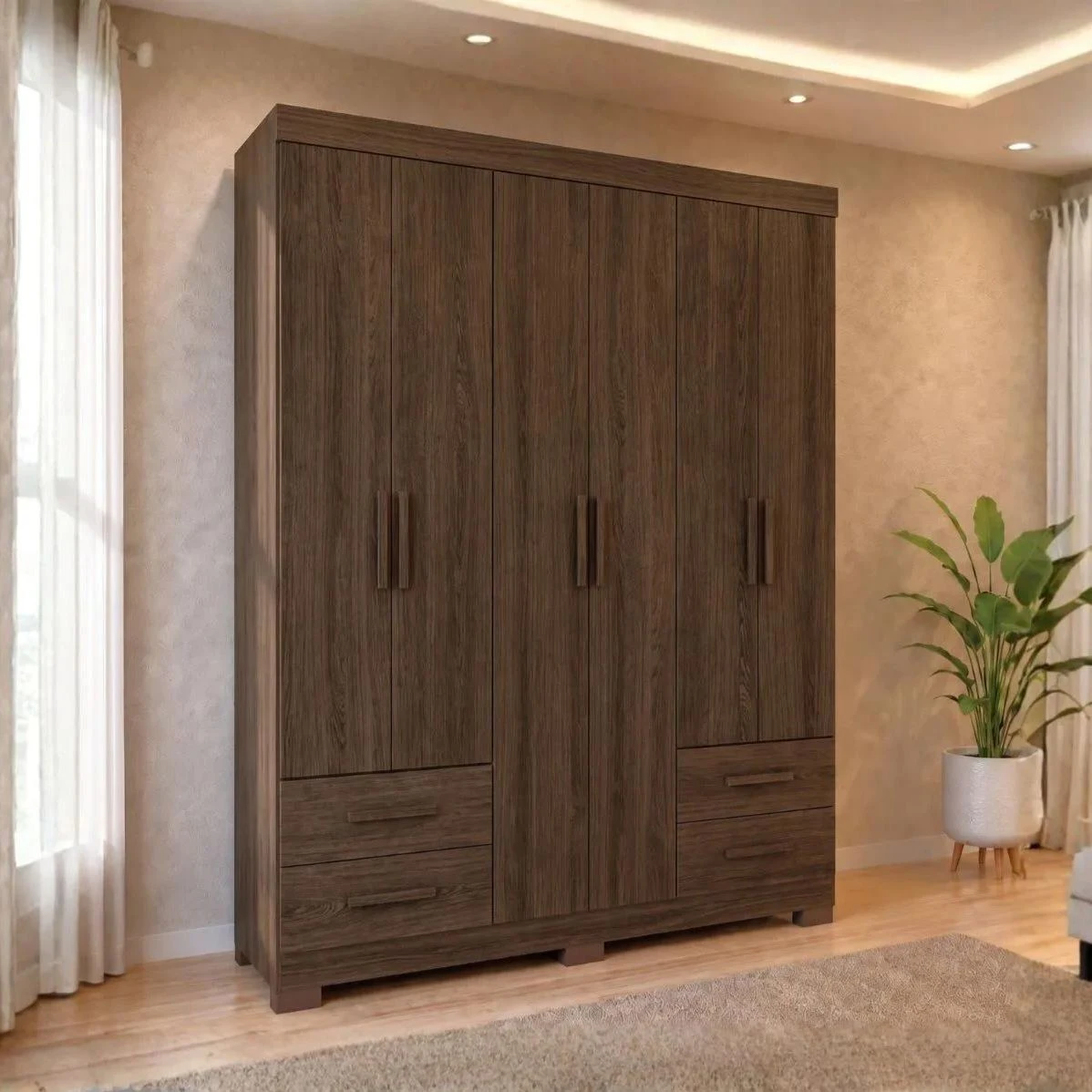 Guarda Roupa Casal Carol 6 Portas 4 Gavetas Capuccino Wood - Batrol Móveis - 1