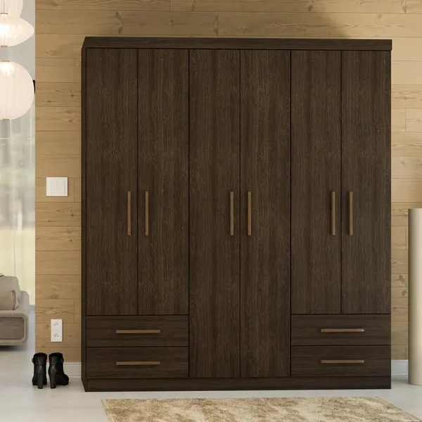 Guarda Roupa Casal Advantage 6 Portas 4 Gavetas Capuccino Wood - Batrol Móveis
