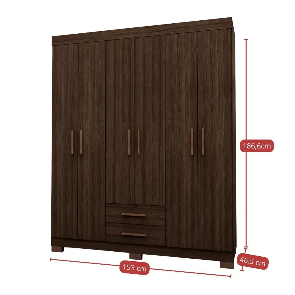 Guarda Roupa Casal Premier 6 Portas 2 Gavetas Capuccino Wood - Batrol Móveis  - 3